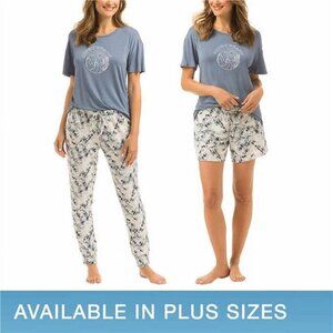 Lucky Brand Women's 3 Piece Pajama Set, Tee, Short and Pant (Blue, Small)